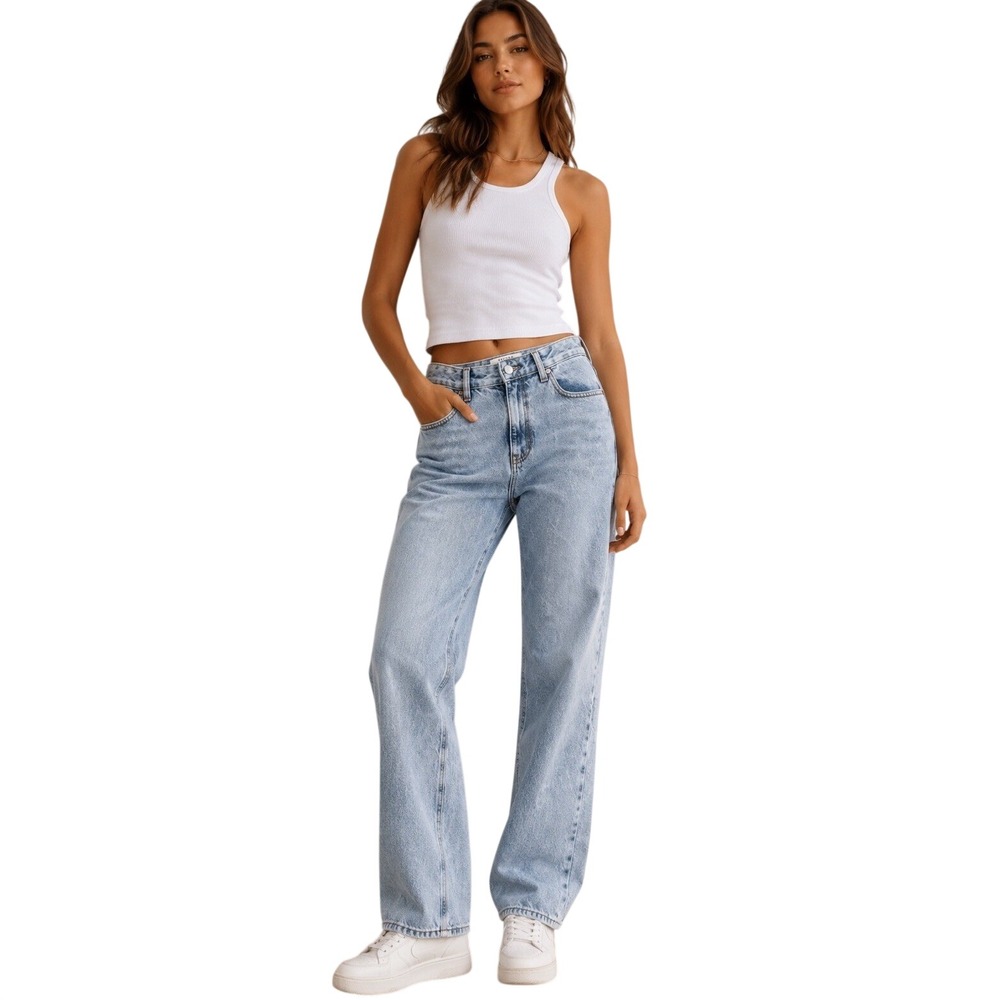 PacSun Women's 90s Boyfriend High Rise Relaxed Stretch Denim Jeans Light Blue 28